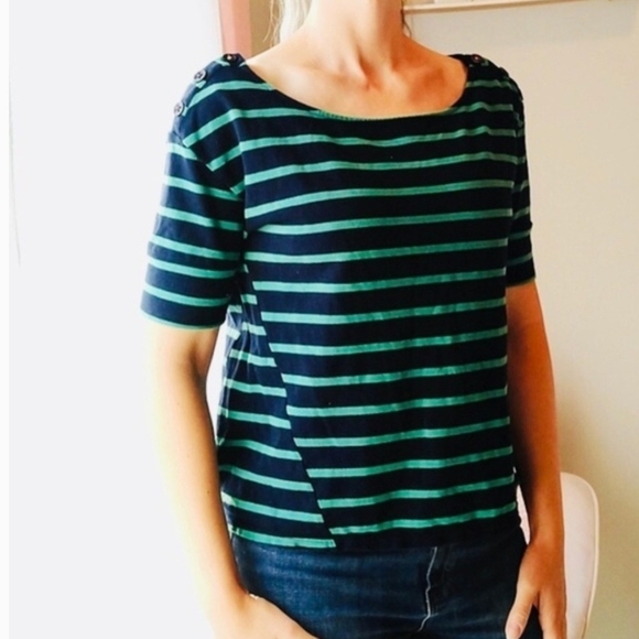 Pilcro Tops - Pilcro ANTHROPOLOGIE Navy and Teal Striped Short Sleeve Tee M